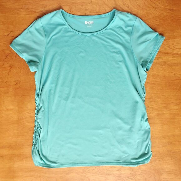 Lands End Sport Top Sz L 14-16 Teal Green Short Sleeve Tee Ruched Side Casual - Picture 4 of 7